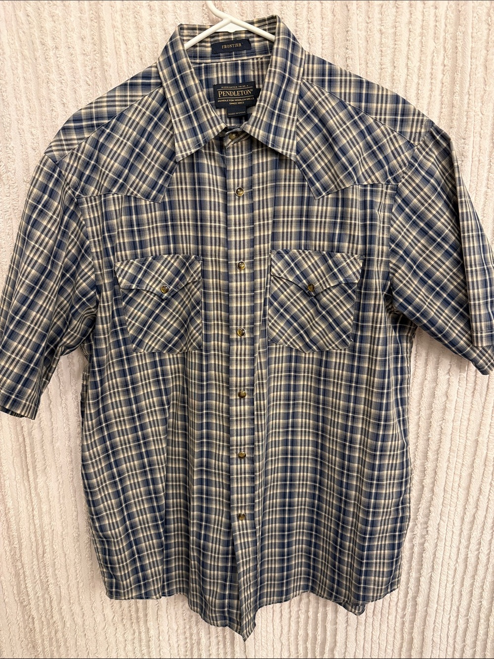 Pendleton Blue and White Plaid Short Sleeve Button-Down Shirt